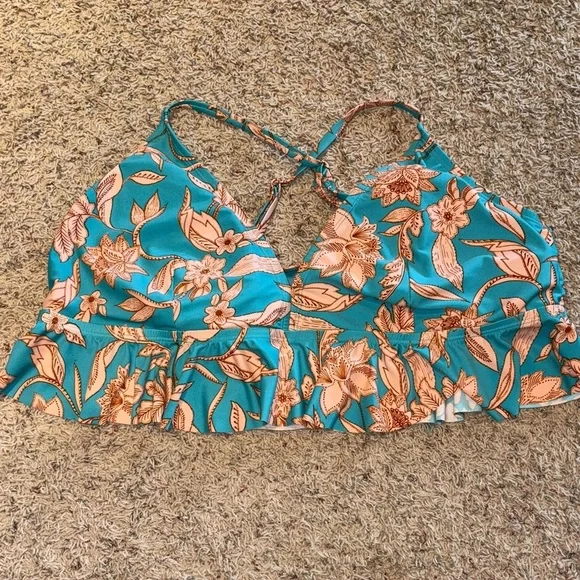 Floral Teal and Orange Tankini Swimsuit - Plus Size 2X (20W-22W)​​ - Picture 2 of 6